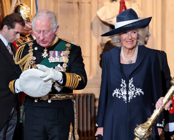 Le prince Charles, prince de Galles, et Camilla Parker Bowles, duchesse de Cornouailles - Arrivée au discours de l'ouverture officielle du Parlement à Londres, le 10 mai 2022. Ayant des problèmes de mobilité, la reine d'Angleterre est représentée par le prince de Galles.