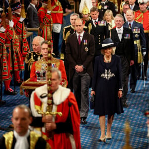 Le prince Charles, prince de Galles, et Camilla Parker Bowles, duchesse de Cornouailles, Le prince William, duc de Cambridge - Arrivée et discours de l'ouverture officielle du Parlement à Londres, le 10 mai 2022. Ayant des problèmes de mobilité, la reine d'Angleterre est représentée par le prince de Galles.