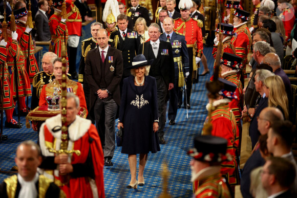 Le prince Charles, prince de Galles, et Camilla Parker Bowles, duchesse de Cornouailles, Le prince William, duc de Cambridge - Arrivée et discours de l'ouverture officielle du Parlement à Londres, le 10 mai 2022. Ayant des problèmes de mobilité, la reine d'Angleterre est représentée par le prince de Galles.