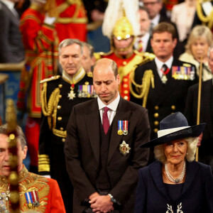 Le prince Charles, prince de Galles, et Camilla Parker Bowles, duchesse de Cornouailles, Le prince William, duc de Cambridge - Arrivée et discours de l'ouverture officielle du Parlement à Londres, le 10 mai 2022. Ayant des problèmes de mobilité, la reine d'Angleterre est représentée par le prince de Galles.