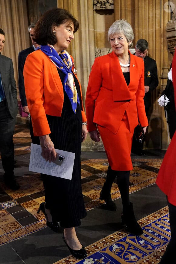 L'ancien Premier ministre, Theresa May - Arrivée et discours de l'ouverture officielle du Parlement à Londres, le 10 mai 2022. Ayant des problèmes de mobilité, la reine d'Angleterre est représentée par le prince de Galles.