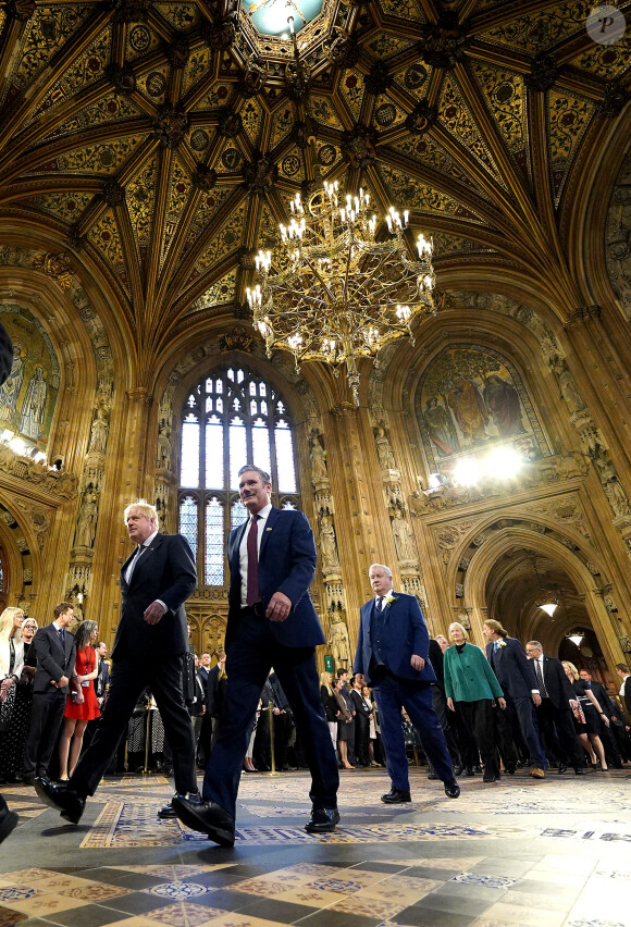 Le Premier ministre britannique Boris Johnson et le chef du parti travailliste, Keir Starmer - Arrivée et discours de l'ouverture officielle du Parlement à Londres, le 10 mai 2022. Ayant des problèmes de mobilité, la reine d'Angleterre est représentée par le prince de Galles.