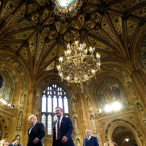 Le Premier ministre britannique Boris Johnson et le chef du parti travailliste, Keir Starmer - Arrivée et discours de l'ouverture officielle du Parlement à Londres, le 10 mai 2022. Ayant des problèmes de mobilité, la reine d'Angleterre est représentée par le prince de Galles.