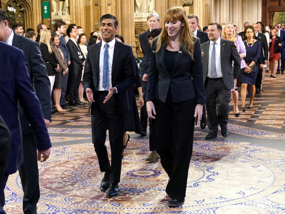 Rishi Sunak, chancelier de l'Echiquier, et Angela Rayner, membre du Parlement - Arrivée et discours de l'ouverture officielle du Parlement à Londres, le 10 mai 2022. Ayant des problèmes de mobilité, la reine d'Angleterre est représentée par le prince de Galles.