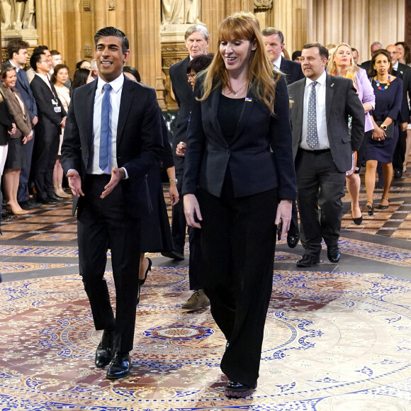 Rishi Sunak, chancelier de l'Echiquier, et Angela Rayner, membre du Parlement - Arrivée et discours de l'ouverture officielle du Parlement à Londres, le 10 mai 2022. Ayant des problèmes de mobilité, la reine d'Angleterre est représentée par le prince de Galles.