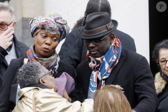 Semi-Exclusif - Firmine Richard, Lilian Thuram et sa compagne Kareen Guiock - Arrivées et sorties des obsèques de Jean-Michel Martial au cimetière du Père Lachaise à Paris. Le 23 octobre 2019