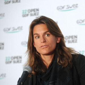 Amelie Mauresmo co-directeur du tournoi durant le tirage au sort du 22 eme Open de tennis GDF Suez au Stade Coubertin a Paris le 25 janvier 2014.