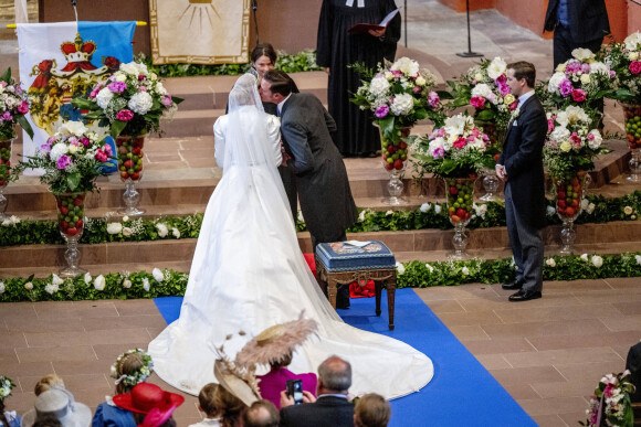 Mariage religieux de la princesse Amelie de Lowenstein-Wertheim-Freudenberg et Benedikt Schmid de Schmidsfelden à l'église évangélique Stiftskirche de Wertheim, Allemagne, le 28 mai 2022. 