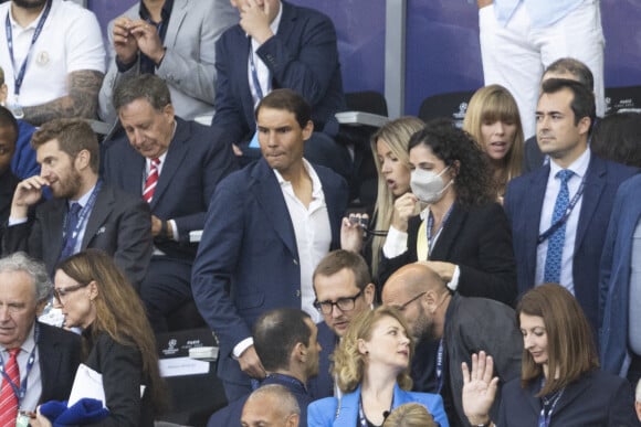 Rafael Nadal, sa femme Xisca Perello et sa soeur Maria Isabel Nadal - Les célébrités assistent à la victoire du Real Madrid face à Liverpool (1-0) en finale de la Ligue des Champions au stade de France, le 28 mai 2022. © Cyril Moreau / Bestimage
