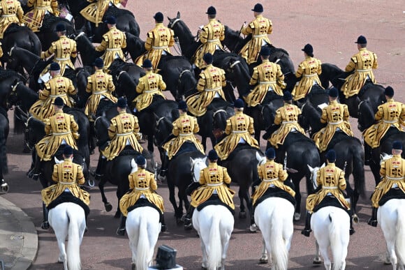 Parade militaire "Trooping the Colour" dans le cadre de la célébration du jubilé de platine (70 ans de règne) de la reine Elizabeth II à Londres, le 2 juin 2022.