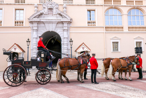 Illustration des chevaux de la calèche à la fête des Fiefs 3ème rencontre des sites historiques Grimaldi de Monaco, le 4 juin 2022. © Claudia Albuquerque/Bestimage