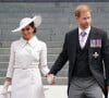 Le prince Harry, duc de Sussex, et Meghan Markle, duchesse de Sussex - Les membres de la famille royale et les invités à la sortie de la messe du jubilé, célébrée à la cathédrale Saint-Paul de Londres, Royaume Uni, le 3 juin 2022.