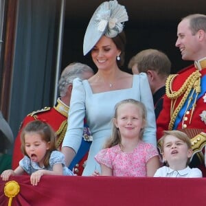 Catherine (Kate) Middleton, duchesse de Cambridge, et la princesse Charlotte de Cambridge - Les membres de la famille royale britannique lors du rassemblement militaire "Trooping the Colour" (le "salut aux couleurs"), célébrant l'anniversaire officiel du souverain britannique. Cette parade a lieu à Horse Guards Parade, chaque année au cours du deuxième samedi du mois de juin. Londres, le 9 juin 2018.