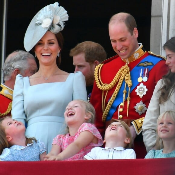 Catherine (Kate) Middleton, duchesse de Cambridge, et la princesse Charlotte de Cambridge - Les membres de la famille royale britannique lors du rassemblement militaire "Trooping the Colour" (le "salut aux couleurs"), célébrant l'anniversaire officiel du souverain britannique. Cette parade a lieu à Horse Guards Parade, chaque année au cours du deuxième samedi du mois de juin. Londres, le 9 juin 2018.