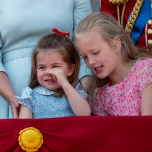 Catherine (Kate) Middleton, duchesse de Cambridge, et la princesse Charlotte de Cambridge - Les membres de la famille royale britannique lors du rassemblement militaire "Trooping the Colour" (le "salut aux couleurs"), célébrant l'anniversaire officiel du souverain britannique. Cette parade a lieu à Horse Guards Parade, chaque année au cours du deuxième samedi du mois de juin. Londres, le 9 juin 2018.