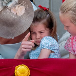 Catherine (Kate) Middleton, duchesse de Cambridge, et la princesse Charlotte de Cambridge - Les membres de la famille royale britannique lors du rassemblement militaire "Trooping the Colour" (le "salut aux couleurs"), célébrant l'anniversaire officiel du souverain britannique. Cette parade a lieu à Horse Guards Parade, chaque année au cours du deuxième samedi du mois de juin. Londres, le 9 juin 2018.