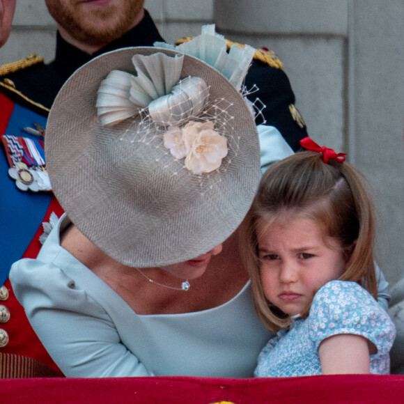 Catherine (Kate) Middleton, duchesse de Cambridge, et la princesse Charlotte de Cambridge - Les membres de la famille royale britannique lors du rassemblement militaire "Trooping the Colour" (le "salut aux couleurs"), célébrant l'anniversaire officiel du souverain britannique. Cette parade a lieu à Horse Guards Parade, chaque année au cours du deuxième samedi du mois de juin. Londres