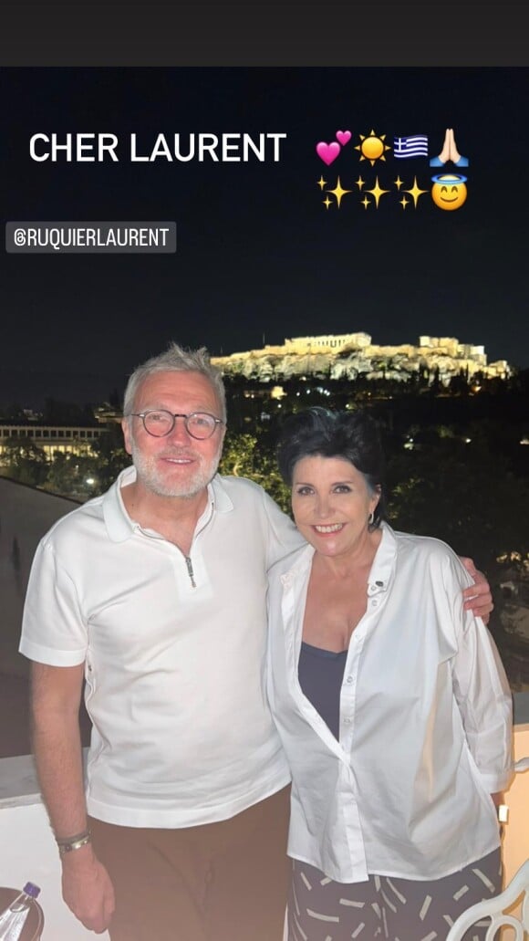 Liane Foly et Laurent Ruquier - La bande des Grosses Têtes en voyage à Athènes à l'invitation de Laurent Ruquier. Juin 2022.