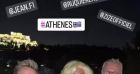 Zize, Jeanfi Janssens, Laurent Ruquier et Liane Foly - La bande des Grosses Têtes en voyage à Athènes à l'invitation de Laurent Ruquier. Juin 2022.