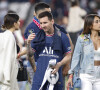 Lionel Messi (PSG) et sa femme Antonella Roccuzzo - Football : Match Ligue 1 Uber Eats PSG Vs Metz (5-0) au parc des princes à Paris le 21 mai 2022. © Michael Baucher/Panoramic/Bestimage