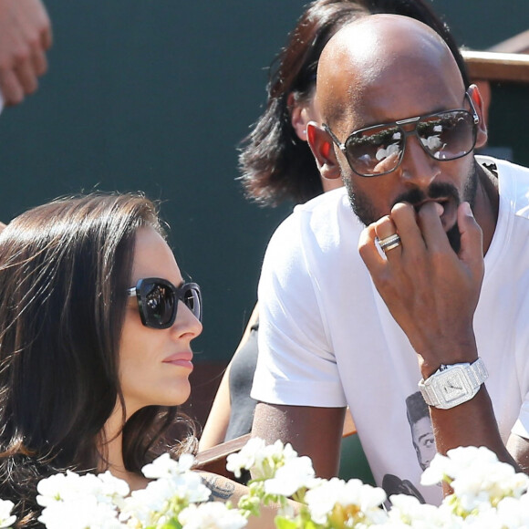 Nicolas Anelka et sa femme Barbara - La France a remporté la demi-finale de la Coupe Davis face à la République tchèque à Roland Garros à Paris, le 13 septembre 2014.
