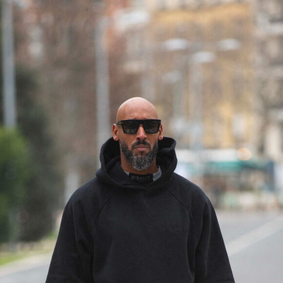 L'ancien footballeur international français, Nicolas Anelka collabore avec la marque de vêtements Biskuit Paris pour lancer la collection capsule "No Limit Anelka x Biscuit", disponible sur le site de casualwear. Le 14 février 2022. 