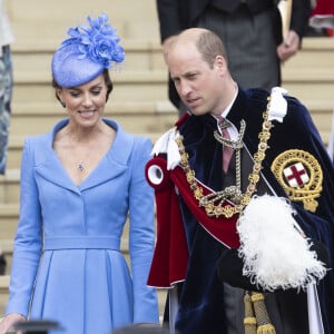 Le prince William, duc de Cambridge, et Catherine (Kate) Middleton, duchesse de Cambridge, lors de la cérémonie de l'ordre de la Jarretière à la chapelle Saint-Georges du château de Windsor.