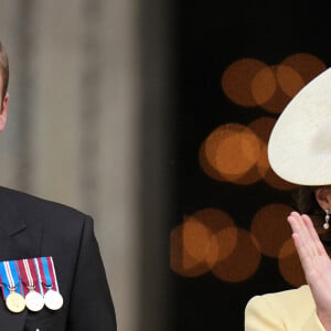 Le prince William, duc de Cambridge, et Catherine (Kate) Middleton, duchesse de Cambridge - Les membres de la famille royale et les invités à la sortie de la messe du jubilé, célébrée à la cathédrale Saint-Paul de Londres, Royaume Uni, le 3 juin 2022. 