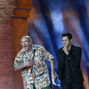 Exclusif - Fatsah Bouyahmed et Jamel Debbouze - Soirée du grand gala du "Marrakech du Rire" pour la 10e édition au palais El Badiî à Marrakech, le 18 juin 2022. © Rachid Bellak/Bestimage