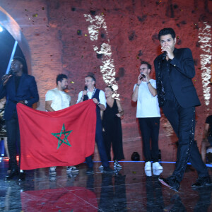 Exclusif - Nawell Madani, Ahmed Sylla, Kev Adams, Elie Semoun, Jarry et Jamel Debbouze - Soirée du grand gala du "Marrakech du Rire" pour la 10e édition au palais El Badiî à Marrakech, le 18 juin 2022. © Rachid Bellak/Bestimage