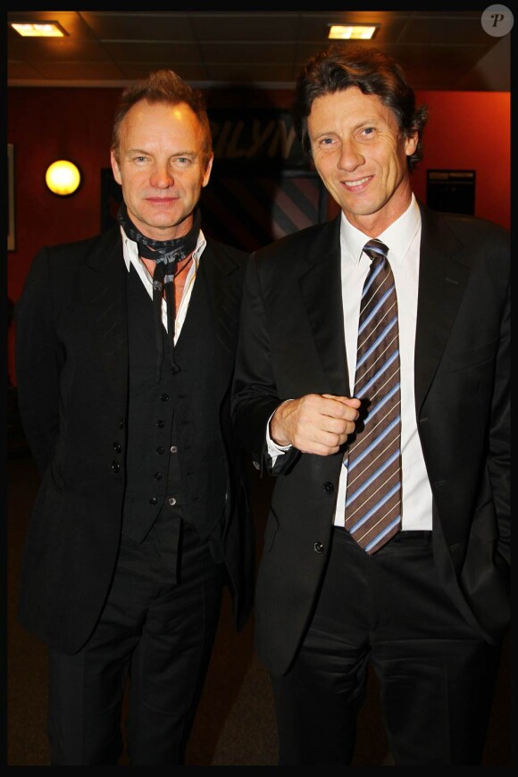 Sting et Patrice Franke, à l'occasion de la grande soirée de lancement de l'Audi A8 qui s'est tenue à l'Olympia, à Paris, le 2 février 2010.