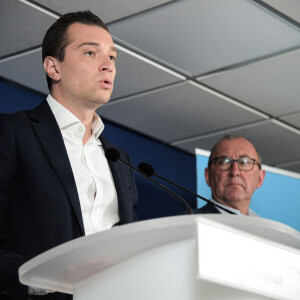 Jordan Bardella, président du Rassemblement national, présente les candidats du parti pour les prochaines élections législatives des 12 et 19 juin 2022. Paris. Le 11 mai 2022. © Baptiste Autissier / Panoramic / Bestimage 