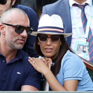 Amel Bent et Patrick Antonelli dans les tribunes des internationaux de tennis de Roland Garros à Paris, France, le 3 juin 2018. © Dominique Jacovides - Cyril Moreau/Bestimage 