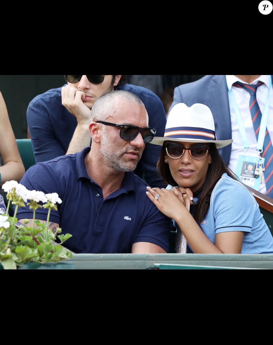 Amel Bent et Patrick Antonelli dans les tribunes des internationaux de tennis de Roland Garros à Paris, France, le 3 juin 2018. © Dominique Jacovides - Cyril Moreau/Bestimage