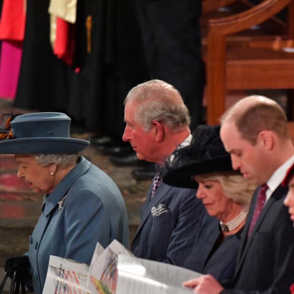 Le prince William, duc de Cambridge, et Catherine (Kate) Middleton, duchesse de Cambridge, La reine Elisabeth II d'Angleterre, Le prince Harry, duc de Sussex, Meghan Markle, duchesse de Sussex - La famille royale d'Angleterre lors de la cérémonie du Commonwealth en l'abbaye de Westminster à Londres le 9 mars 2020. 