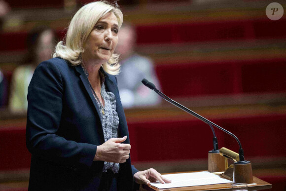 Discours de Marine Le Pen, présidente du Groupe RN à l'Assemblée nationale à l'assemblée nationale à Paris, France, le 6 juillet 2022. © Jean-Baptiste Autissier/Panoramic/Bestimage 