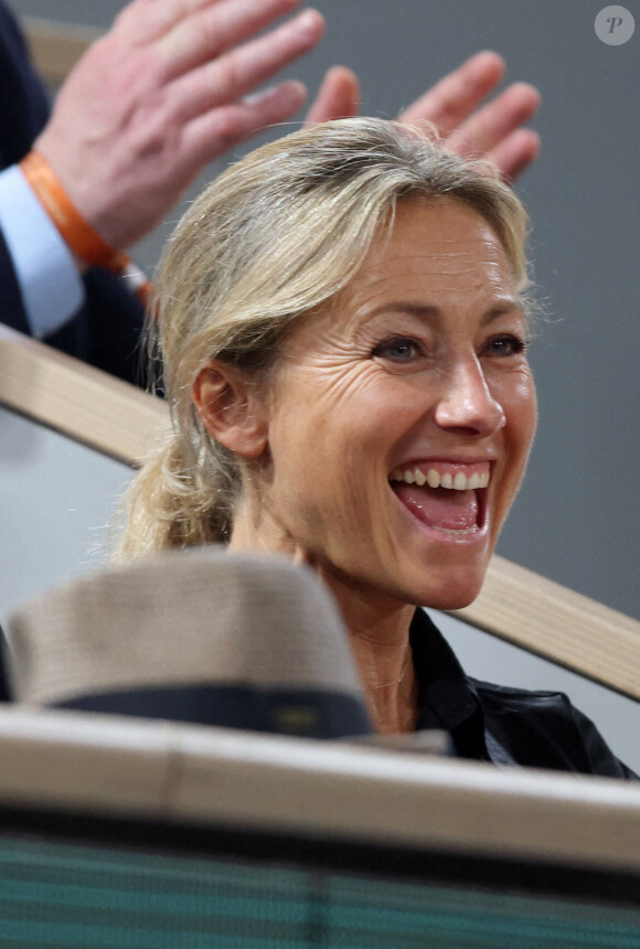 Anne-Sophie Lapix en tribune (jour 13) lors des Internationaux de France de Tennis de Roland Garros 2022 à Paris, France, le 3 juin 2022. © Dominique Jacovides/Bestimage 