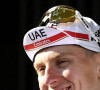 Pogacar Tadej (SLO) de UAE Team Emirates sur le podium de la 15ème étape du Tour de France 2022 entre Rodez et Carcassone, le 17 juillet 2022.