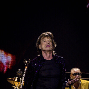 Les Rolling Stones (Mick Jagger, Ron Wood, Keith Richards, Steve Jordan) en concert au Groupama Stadium à Décines-Charpieu, le 19 juillet 2022.