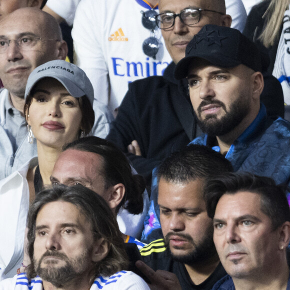 Naissance - Nabilla est maman pour la deuxième fois d'un petit garçon prénommé Leyann - Nabilla (enceinte) et son mari Thomas Vergara - Les célébrités assistent à la victoire du Real Madrid face à Liverpool (1-0) en finale de la Ligue des Champions au stade de France, le 28 mai 2022. © Cyril Moreau / Bestimage