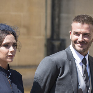 David Beckham et sa femme Victoria - Les invités à la sortie de la chapelle St. George au château de Windsor, Royaume Uni, le 19 mai 2018. 