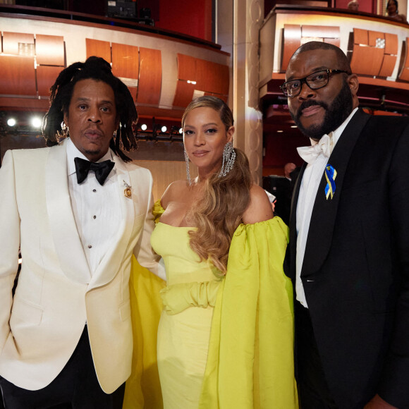 Jay-Z, Beyoncé et Tyler Perry à la 94ème édition de la cérémonie des Oscars à Los Angeles, le 27 mars 2022. 