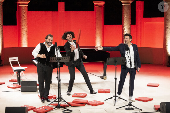 Florian Laconi, Laurent Arcaro, Simon Ghraichy - Le récital "Amici, Nemici" lors des "Nuits Classiques" du Festival de Ramatuelle, le 27 juillet 2022. 