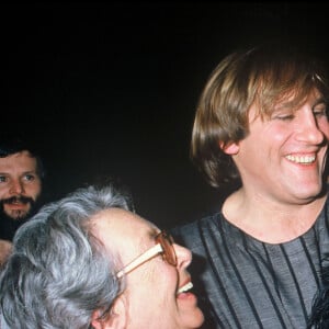 Archives - Marguerite Duras, Barbara et Gérard Depardieu - Première du spectacle "Lily Passion" au Zénith de Paris. 1986.