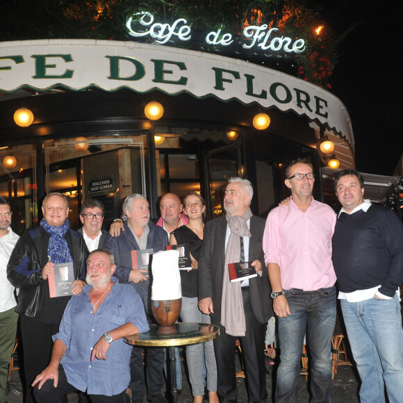 Yves Camdeborde , Alain Dutournier, Jean Cormier, Joel Robuchon, Adeline Grattard, Guy Savoy et Christian Constant - Presentation du livre "Gueules de Chefs" de Jean Cormier au cafe de Flore a Paris, le 15 octobre 2013. 