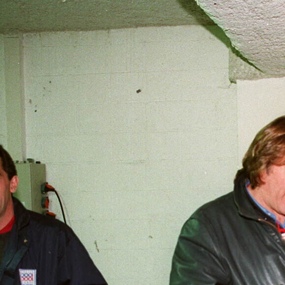Gérard Depardieu et son fils Guillaume au bol d'or sur le circuit du Castellet, le 18 septembre 1994