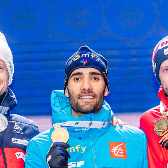 Martin Fourcade (FRA) remporte la médaille d'or sur l'épreuve du 20km individuel messieurs aux Championnats du monde de Biathlon 2020 à Antholz Anterselva, le 19 février 2020. © Imago / Panoramic / Bestimage