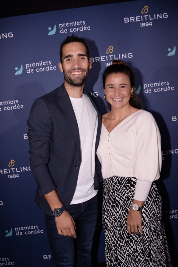 Exclusif - Martin Fourcade et Johanne Defay - Dîner de charité Breitling pour l'association "Premiers de cordée" à la Samaritaine à Paris le 8 octobre 2021. Lancement de la montre Superocean de 42 mm en édition limitée de 250 exemplaires,et dîner de charité et vente aux enchères caritative à La Samaritaine, sous le patronage de Breitling, pour récolter des fonds. Le menu de ce dîner unique a été préparé par un duo de chefs : le célèbre colombien J.Arbelaez et l'Italien D.Imbroisi. Attachées aux valeurs de générosité et de solidarité, l'association Premiers de Cordée et Breitling font désormais équipe pour aider les enfants hospitalisés via une pratique sportive adaptée. © Rachid Bellak / Bestimage