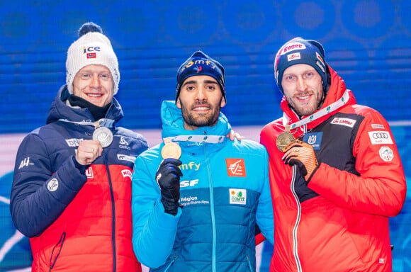 Martin Fourcade (FRA) remporte la médaille d'or sur l'épreuve du 20km individuel messieurs aux Championnats du monde de Biathlon 2020 à Antholz Anterselva, le 19 février 2020. © Imago / Panoramic / Bestimage