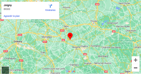 Localisation de la ville de Joigny où se trouve l'exploitation agricole du couple Mellet, formé par Frédéric et Chantal, disparue depuis deux ans
